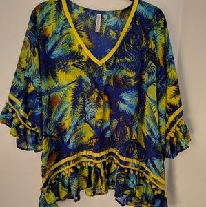 Shoreline🌴blue palms & yellow poms🌴VGUC🌴sz S/M